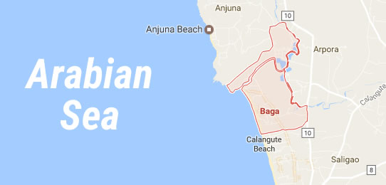 Baga beach on the Map